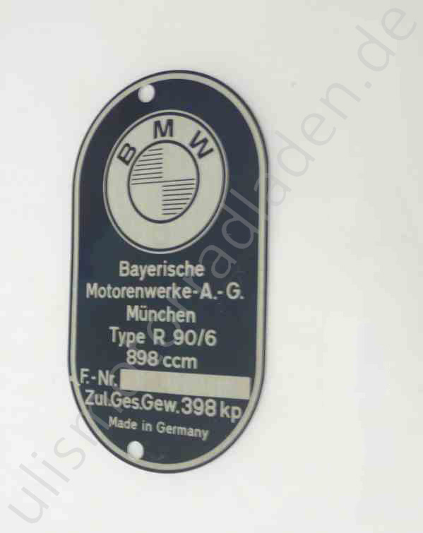 Typenschild für BMW R90/6, am Rahmen