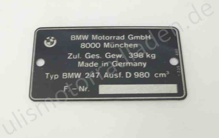 Typenschild für BMW R100S, 980cm³