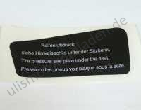 Sticker (Aufkleber) Reifendruck, links