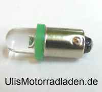 Birne 6 Volt, LED, Sockel BA9S, grün