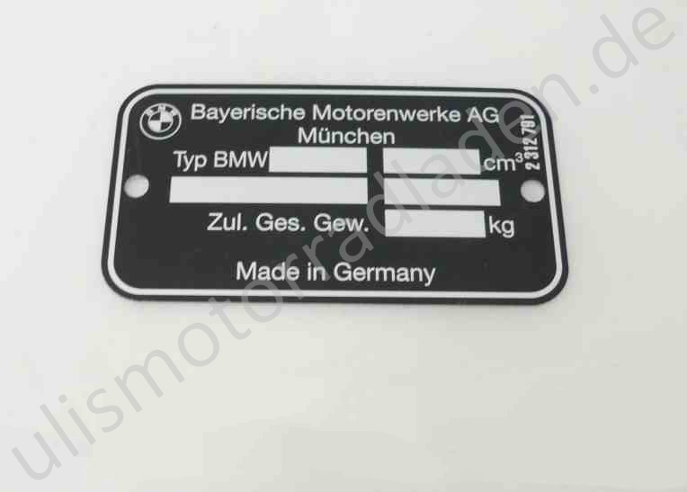 Typenschild blanko für BMW R45/R65 und R60/6-R100
