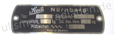 Typenschild STEIB Seitenwagen