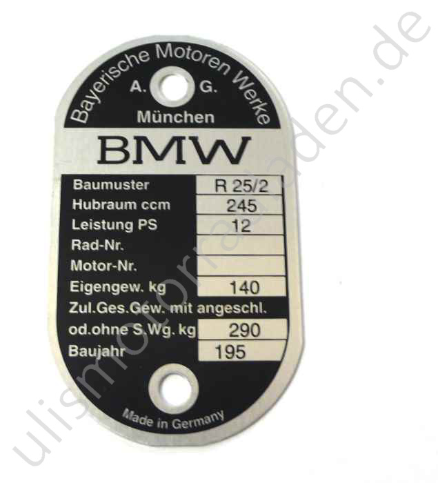 Typenschild für BMW R25/2, am Lenkkopf