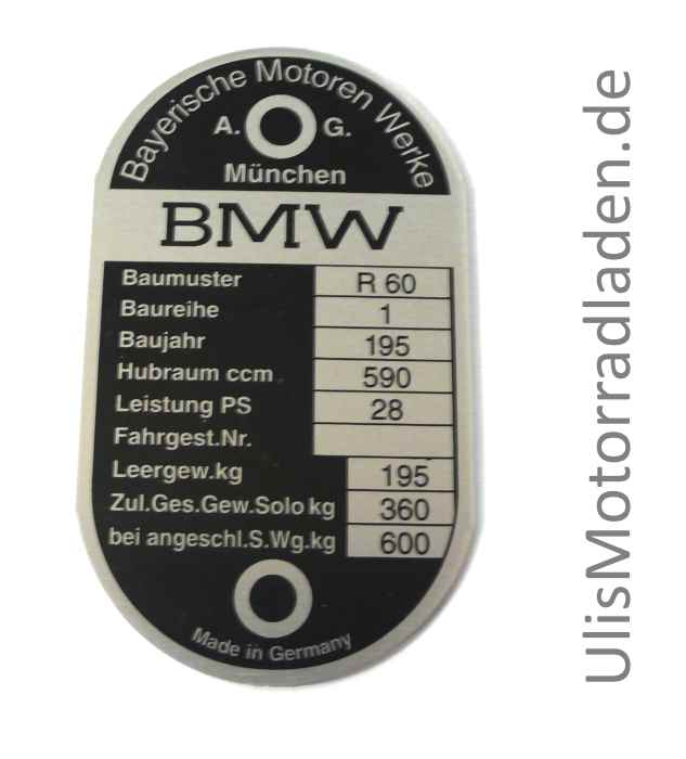 Typenschild für BMW R60, am Lenkkopf