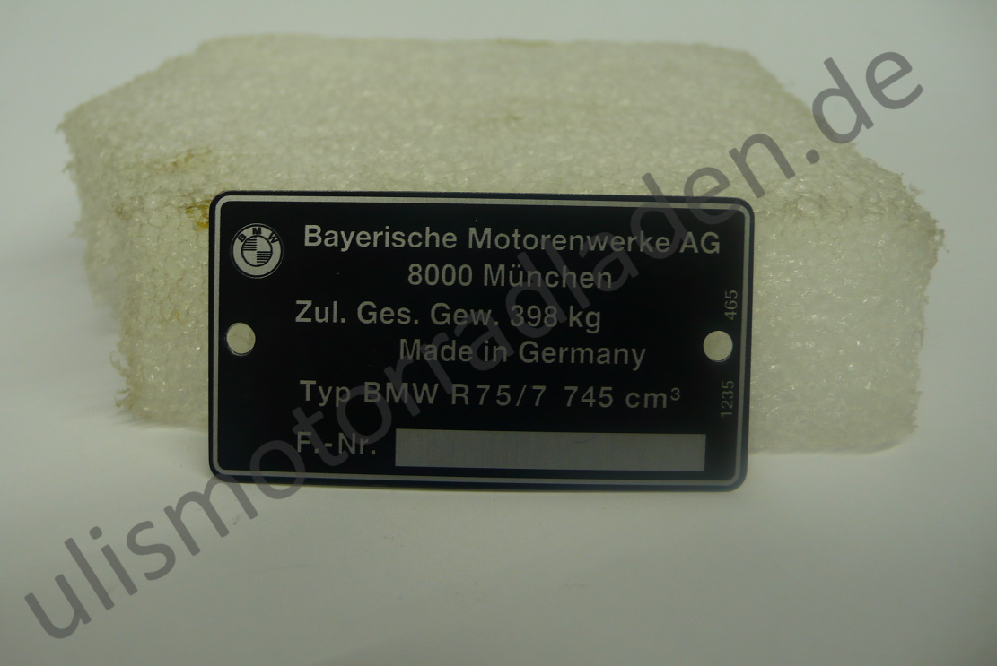 Typenschild R75/7 (am Rahmen)