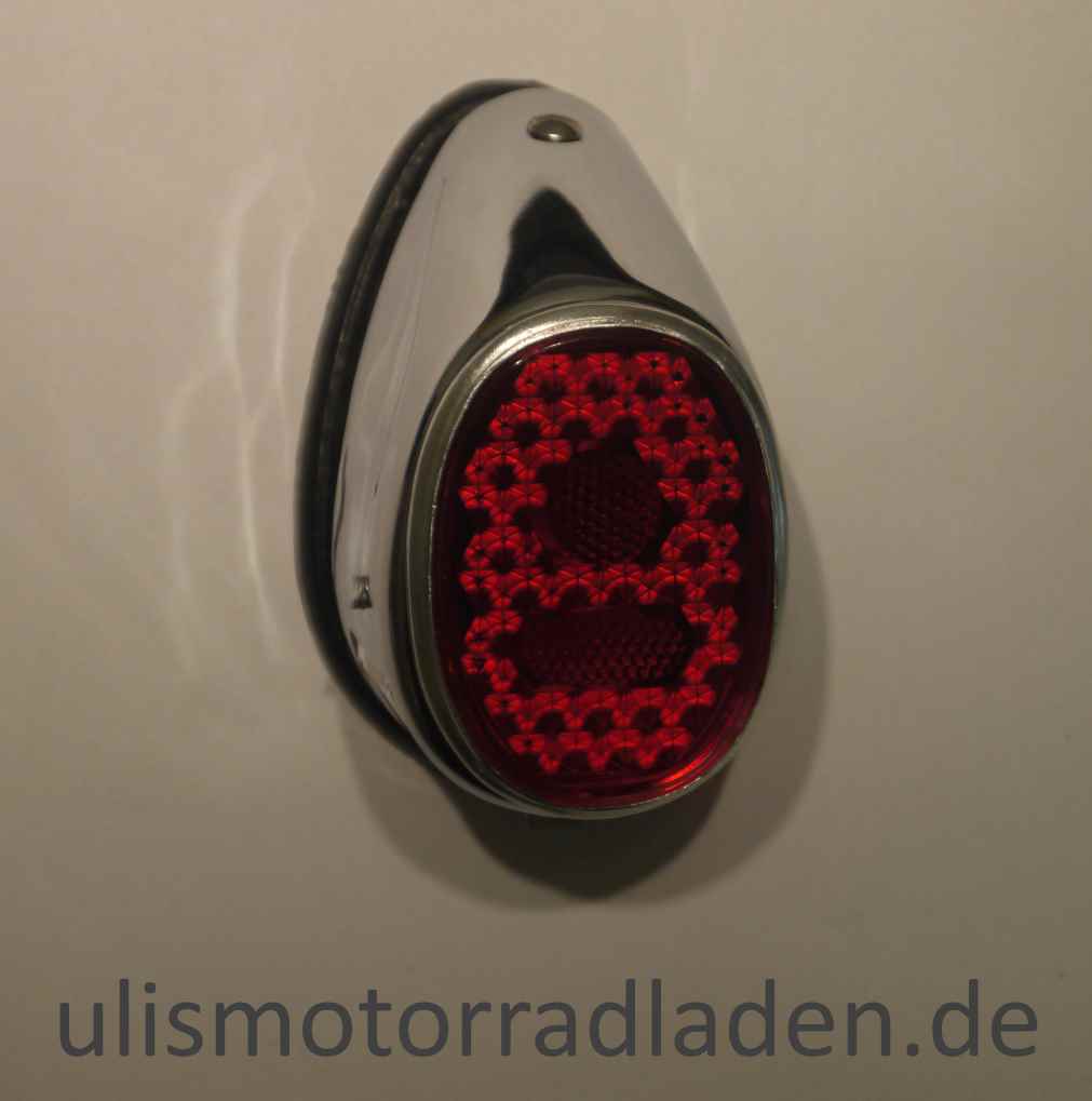 Rücklicht oval, Chrom, klein und formschön, Neu