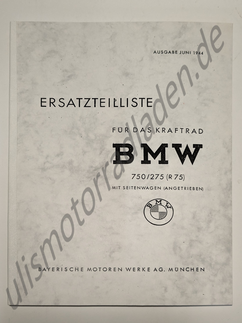Ersatzteil-Liste für BMW R75 Wehrmacht mit Seitenwagen