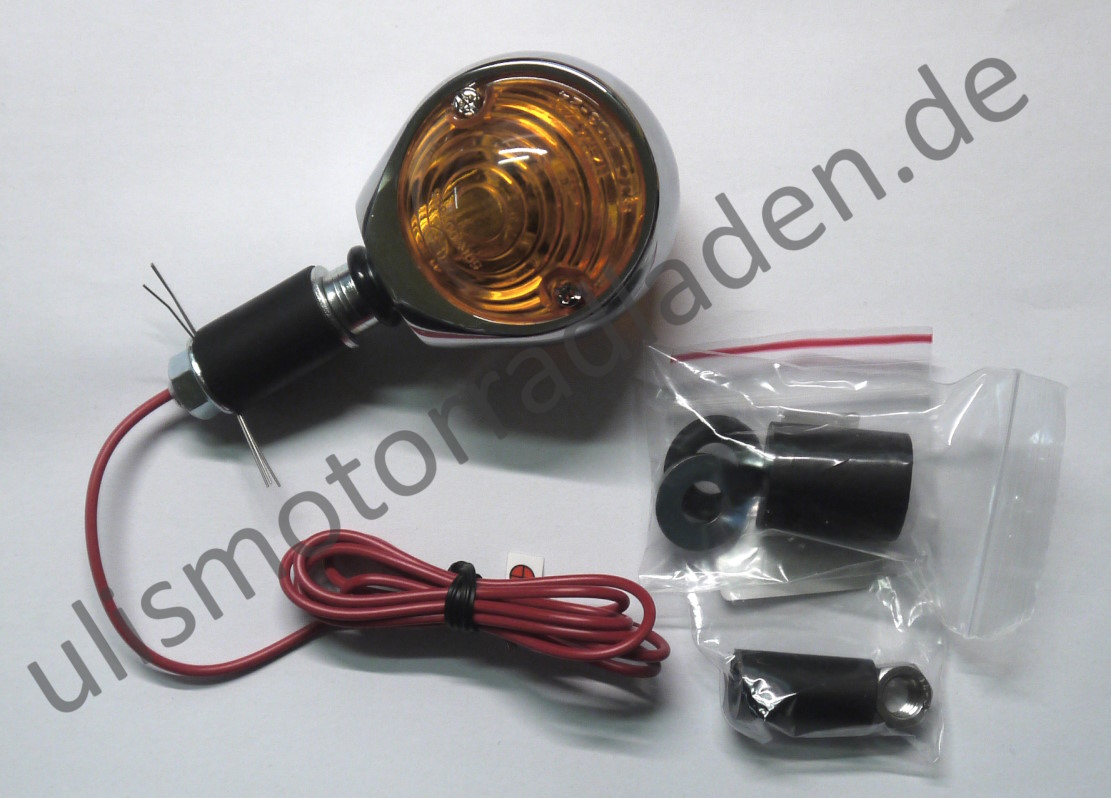 Lenkerblinker Ochsenauge  mit 12V-Birne und Kabel (ca. 95cm)